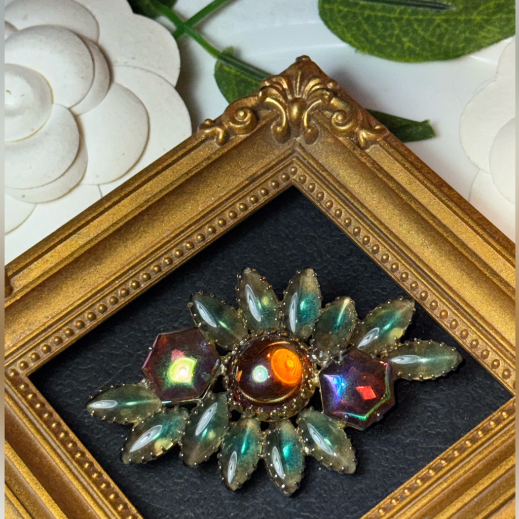 Astounding Vintage Brooch With Iridescent Stones